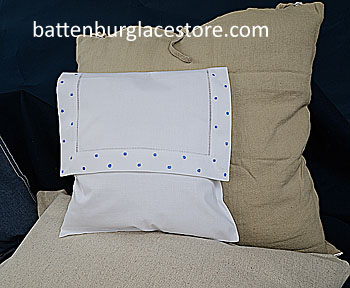 Envelope Pillow. FRENCH BLUE Swiss Polk dots. 12 inches.
